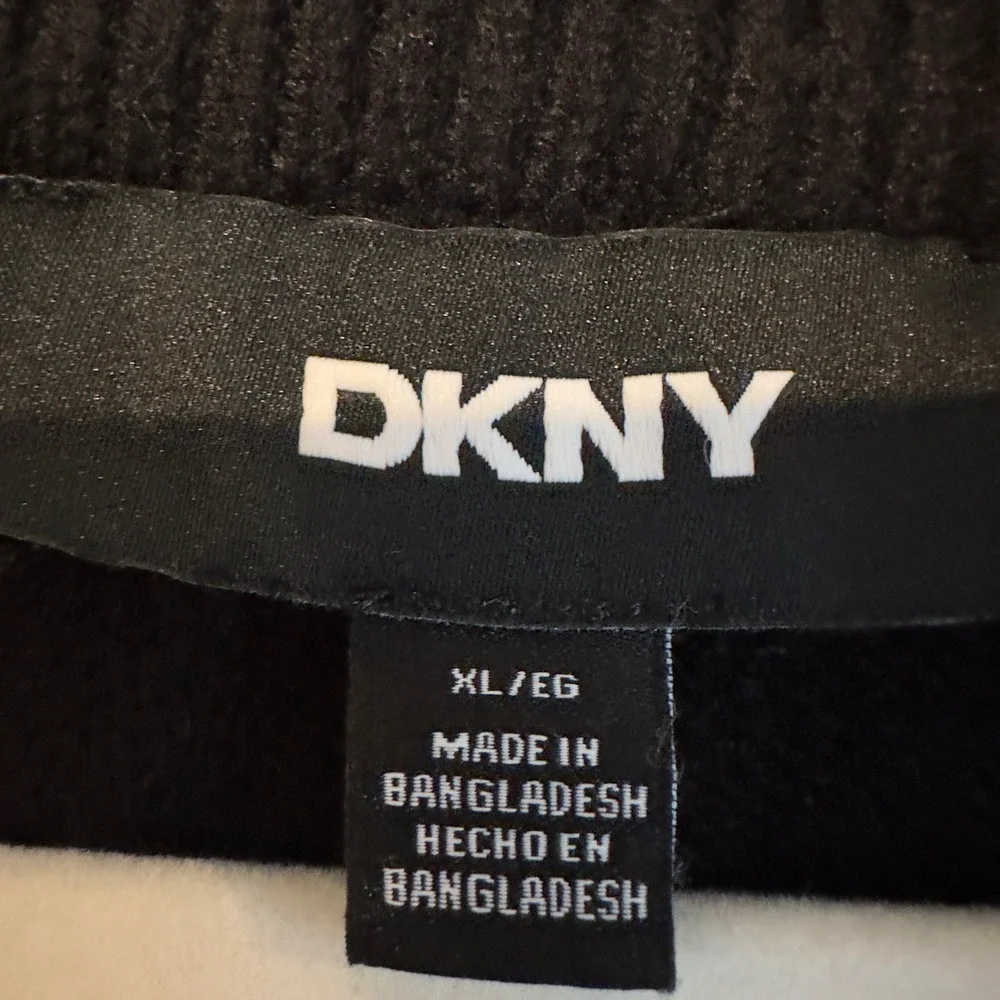 DKNY Womens Quarter Zip Striped Sweater Black White Mock Neck DJ5RO975 XL